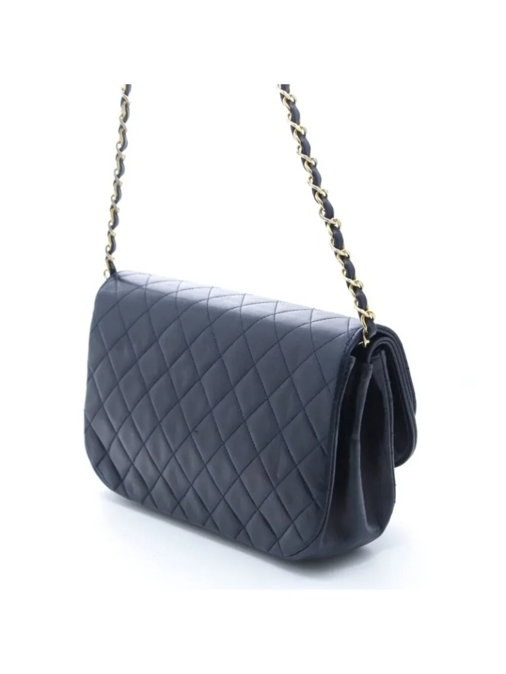 Chanel Quilted Half Moon Double Flap Chain Shoulder Navy Bag Lambskin